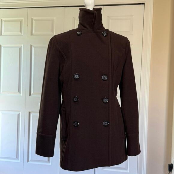 Croft & Barrow women’s Medium double breasted wool blend coat dark brown beauty - Picture 6 of 8